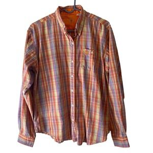 Wrangler 20X Button Down Shirt Womens L Orange Plaid Western Cowgirl Rodeo